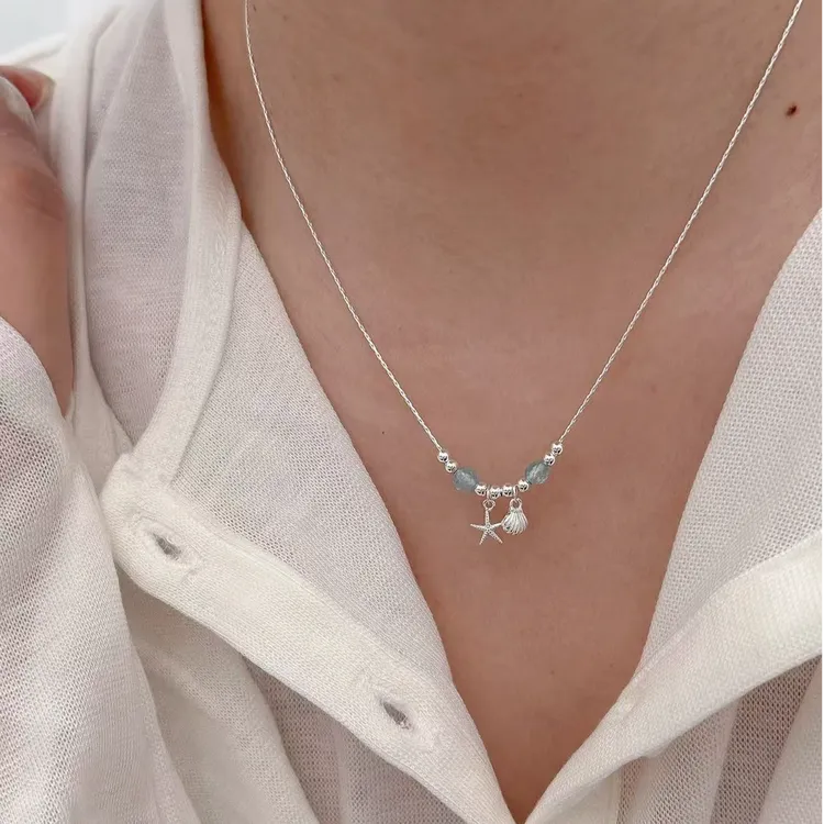 铜合金项链 蓝色海星贝壳项链简约时尚小众设计高级感秋冬毛衣链