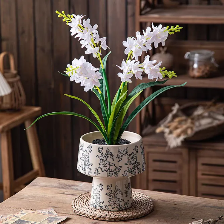 青花瓷蝴蝶兰花盆插花陶瓷花盆高脚中式复古装饰瓷器绿植花卉通用