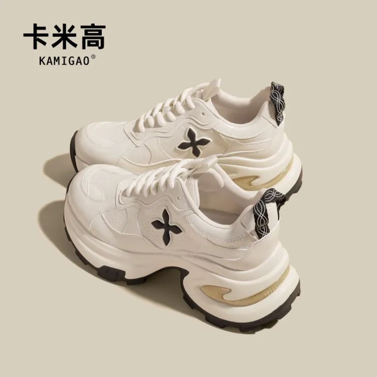 卡米高增高夏天轻薄网面透气老爹鞋女厚底小个子户外休闲运动鞋女
