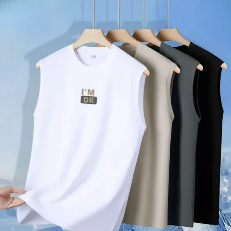 日常夏季圆领无袖T恤背心男宽松运动百搭简约休闲