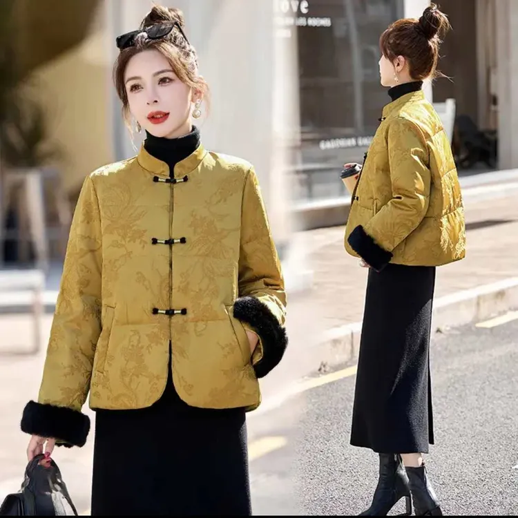 新中式国风提花羽绒服女2025年冬季新款高级感气质白鸭绒短款外套