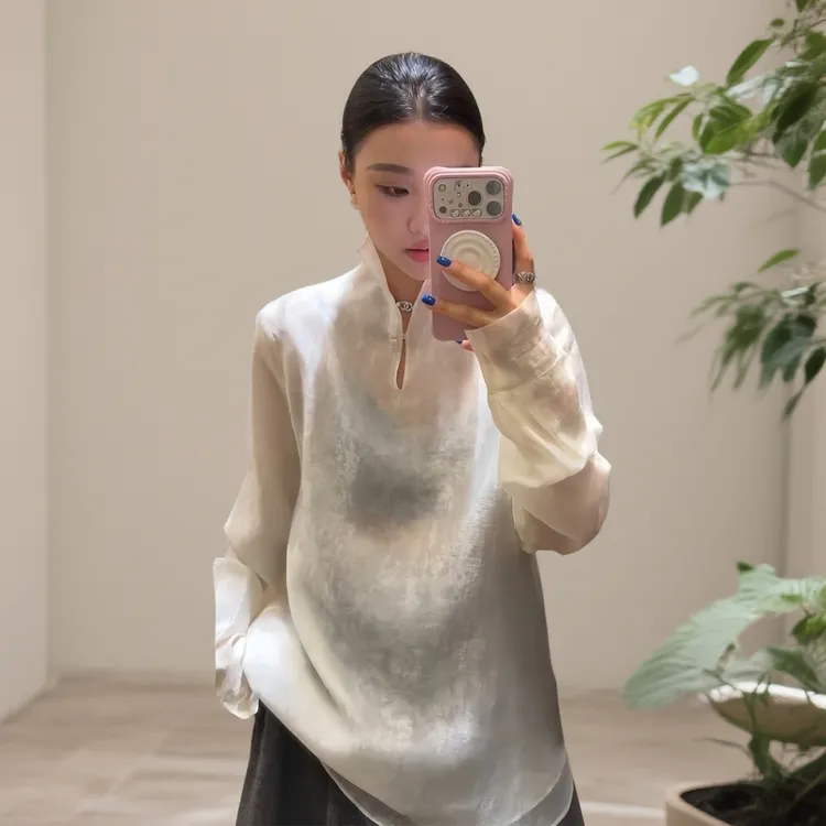 新中式国风休闲花边系带亚麻衬衫女2026春季新款百搭宽松显瘦上衣