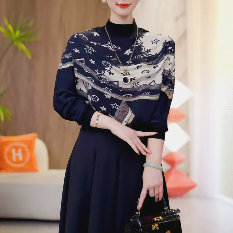 【梵星幻梦】新款圆领双轴丝百搭2024秋款长袖宽松T恤减龄上衣