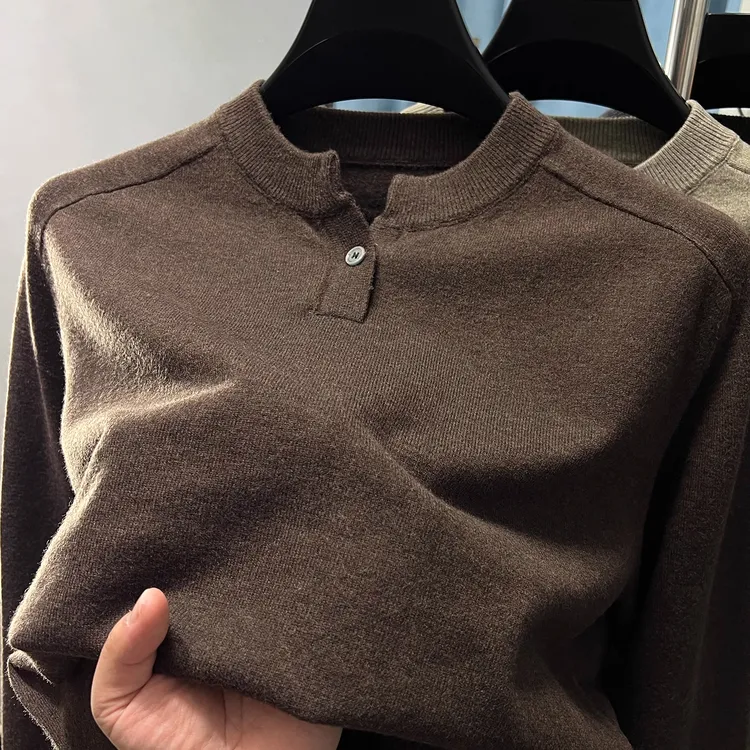 in cotton sea高品质亨利领长袖男士秋冬新款纯色休闲百搭针织T恤