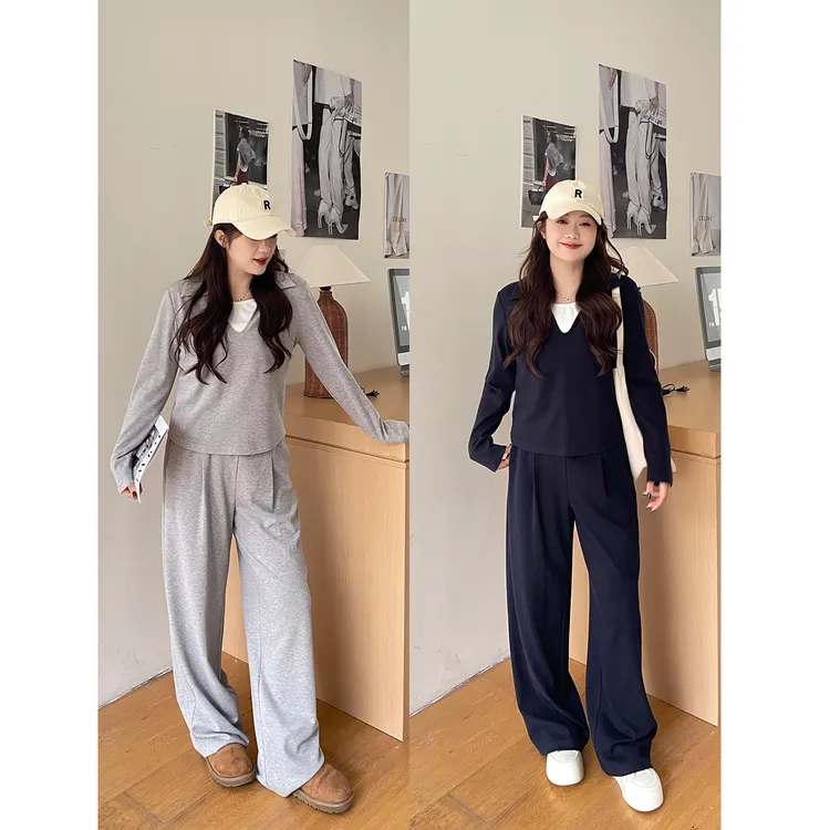 裂渡宣宣【加州之旅】微胖大码女秋休闲ins卫衣+休闲裤套装ZY507R02