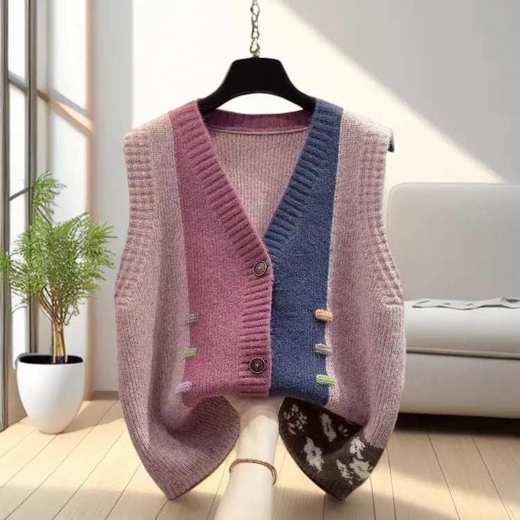 加宽加大2025新款春秋季毛衣开衫背心女款外套中式马甲针织夹坎肩