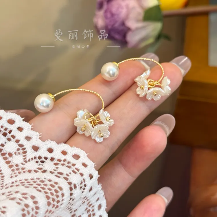 铜合金耳饰 春夏焕新温柔茉莉穗花珠珠耳挂耳环