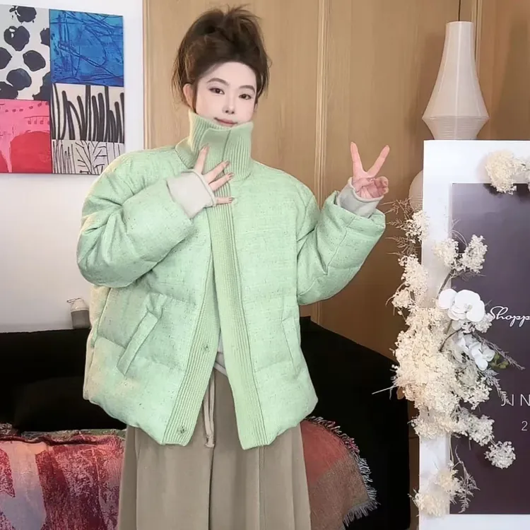晶咕软软【月光宝盒】复古粗花呢韩系立领羽绒服外套