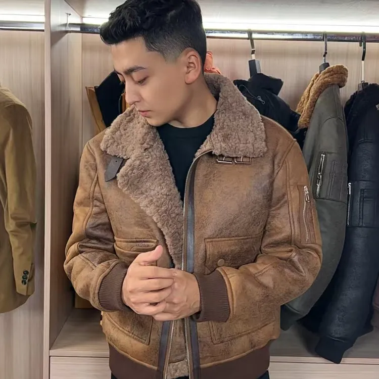 2025秋冬新款男士皮毛一体翻领休闲潮流高级感百搭韩版外套8905
