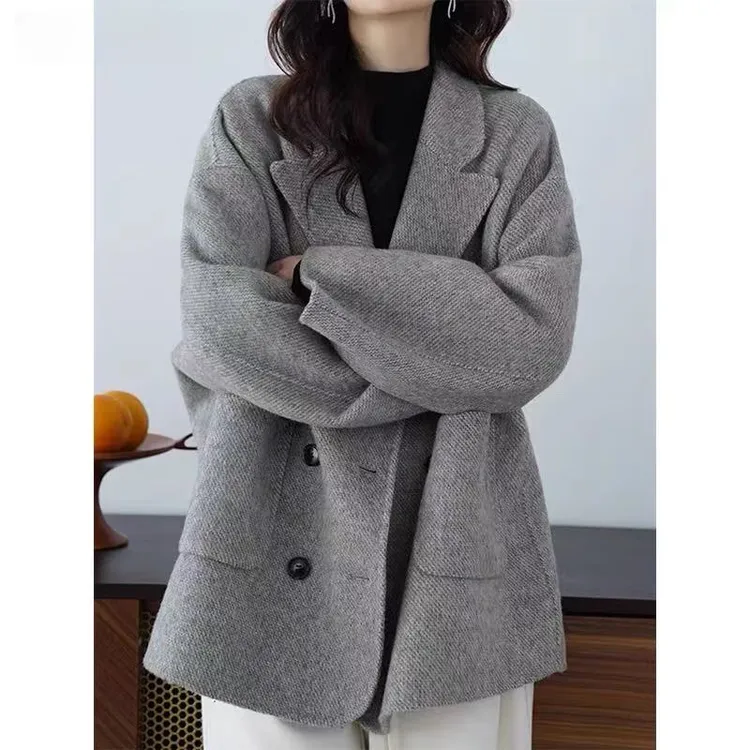 秋冬韩版新款时尚百搭中长款双面羊毛大衣外套f1928J6387