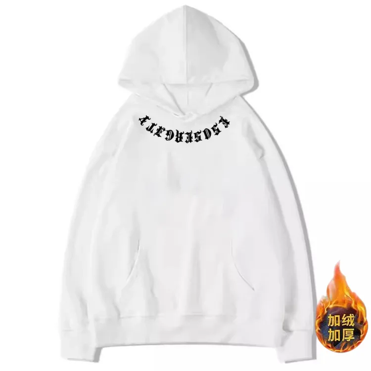 美式复古印花连帽卫衣男秋冬季加绒oversize宽松慵懒风百搭上衣服