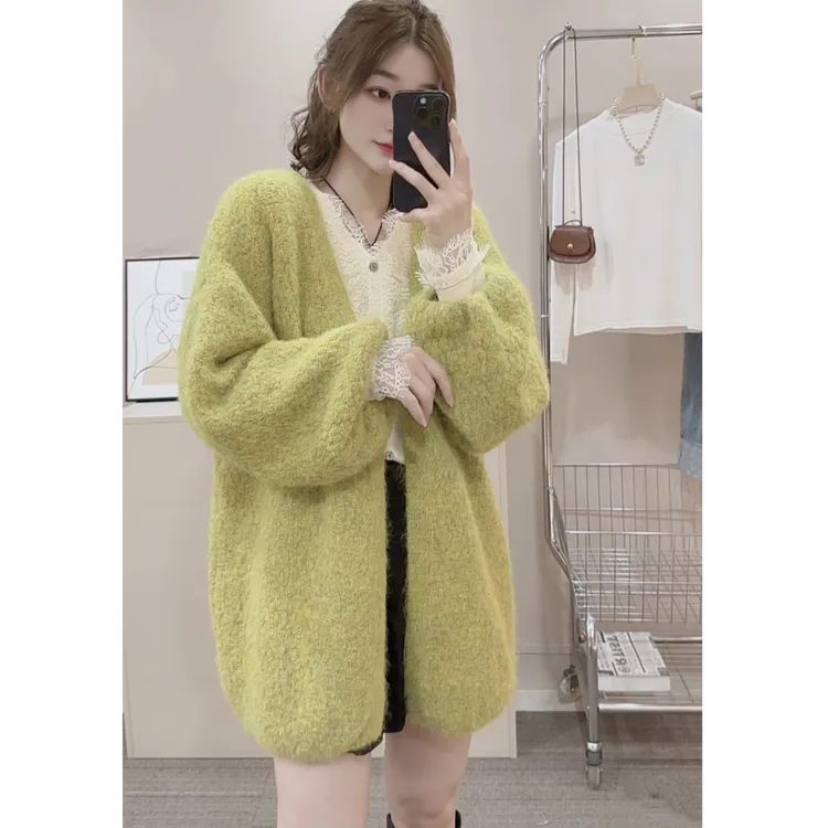 灯笼袖原版网红同款慵懒风毛衣外套秋冬软糯宽松显瘦针织开衫外穿