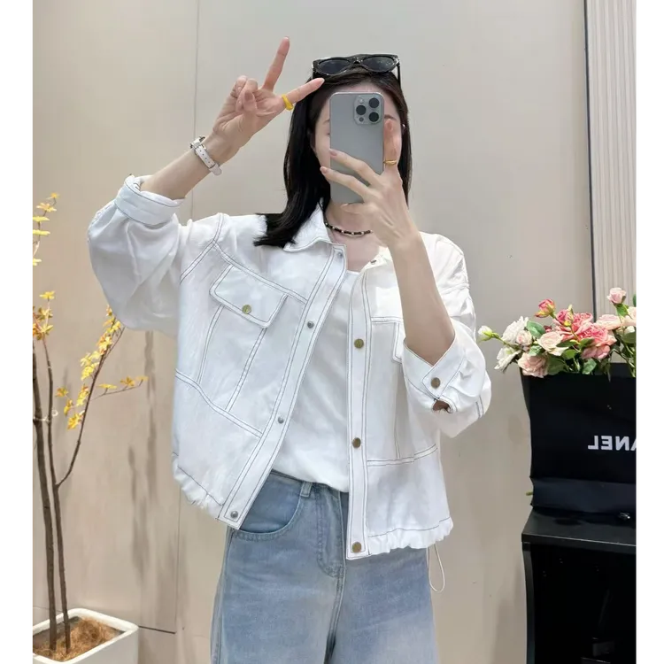 2025夏防晒衣翻领衬衫短外套女工装夹克抽绳显瘦休闲百搭上衣8818