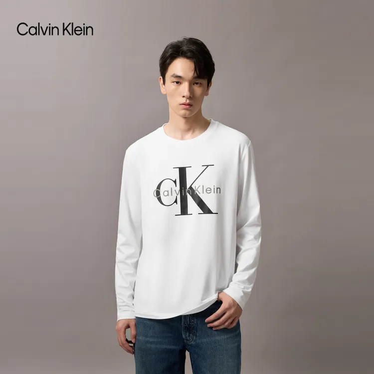 CK Jeans25秋季新款男女情侣中性休闲印花打底衫圆领长袖T恤上衣