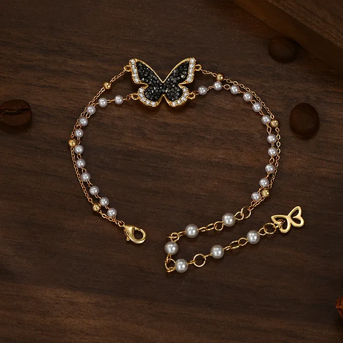 铜合金合成锆石手链 气质高级优雅精致蝴蝶双层轻奢时尚百搭简约