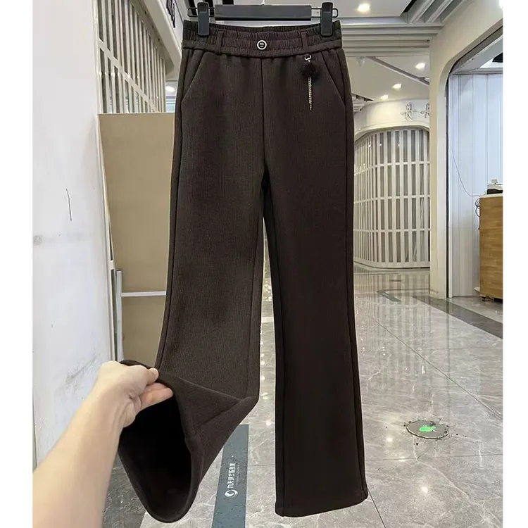 921【裤长98】加绒加厚窄版阔腿裤女2024秋冬新款时尚显瘦休闲裤