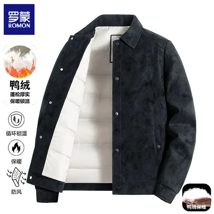 罗蒙冬季上新抗皱羽绒服男士外套加绒保暖时尚休闲商务翻领上衣男