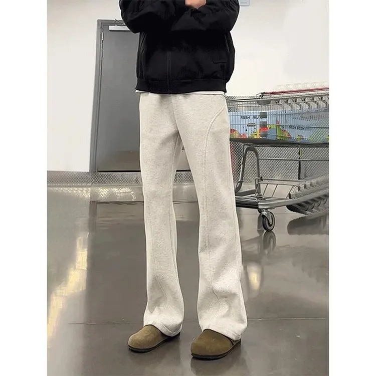 白灰色弯刀卫裤男款秋季垂感高腰显瘦裤子直筒美式斜切休闲微喇裤