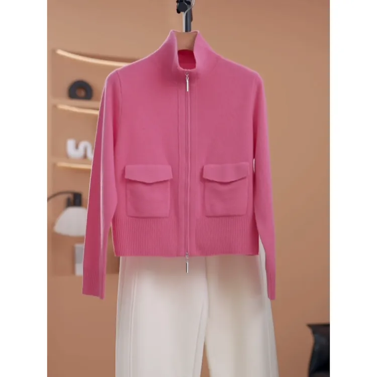 高级感优雅双拉链头长袖针织开衫女2025秋冬新款时尚宽松洋气上衣