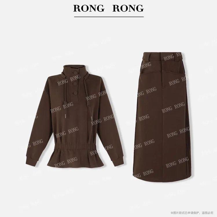 溶溶【休闲随性】RONGRONG 混纺抽绳收腰极简风休闲套装F-B8964584