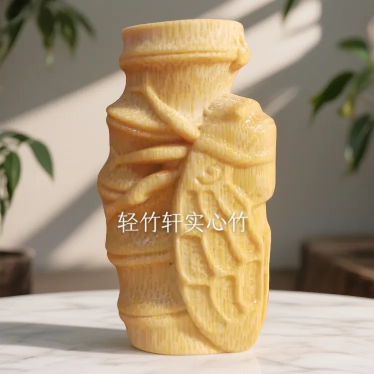 10公分超大《一鸣惊人蝉》天然文玩实心竹雕刻手修手把件龙血金丝竹