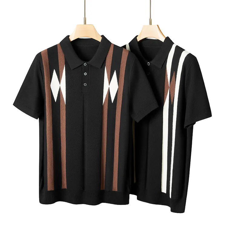 男士轻奢时尚潮流百搭修身撞色翻领透气商务休闲短袖针织POLO衫TY