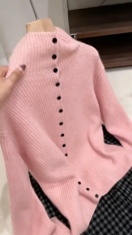 2025秋冬新款时尚舒适粉色针织毛衣女慵懒风宽松显瘦洋气减龄女装