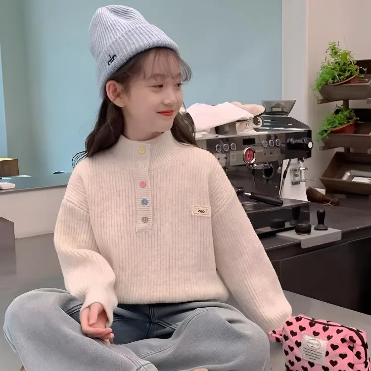 女童毛衣秋冬款2025新款洋气儿童针织衫大童冬季毛线衣一体绒加厚