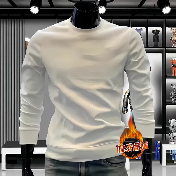 秋冬时尚痞帅休闲纯色男长袖卫衣男士套头圆领百搭男装加绒潮流厚