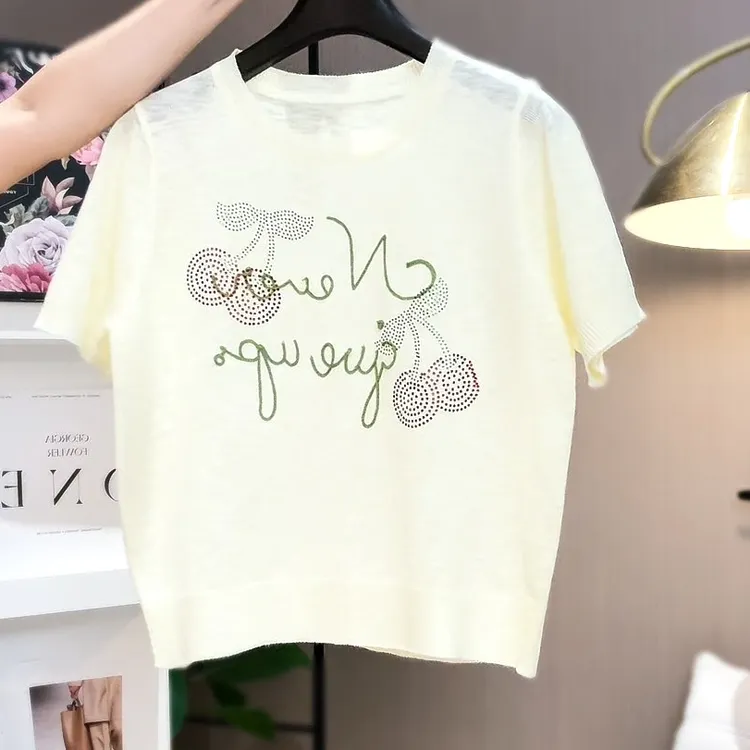 夏季潮流宽松樱桃短袖T恤休闲韩版拉花甜美百搭时尚女上衣DP6449