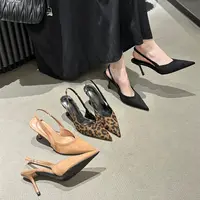 尖头时尚高跟鞋女2025年春夏新款配裙子气质细跟豹纹包头后空凉鞋
