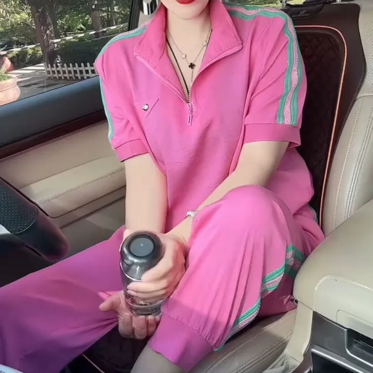 夏季新款立领拉链侧条休闲套装                                