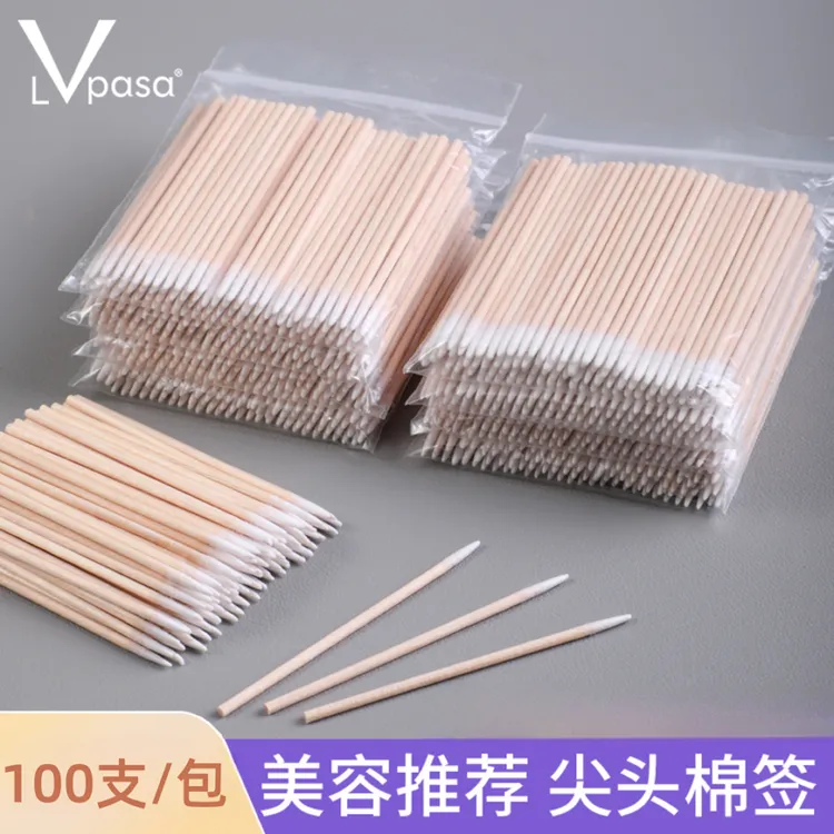 尖头棉签眼线化妆修容纹眉尖嘴超细牙签式美容棉棒一次性纹绣用