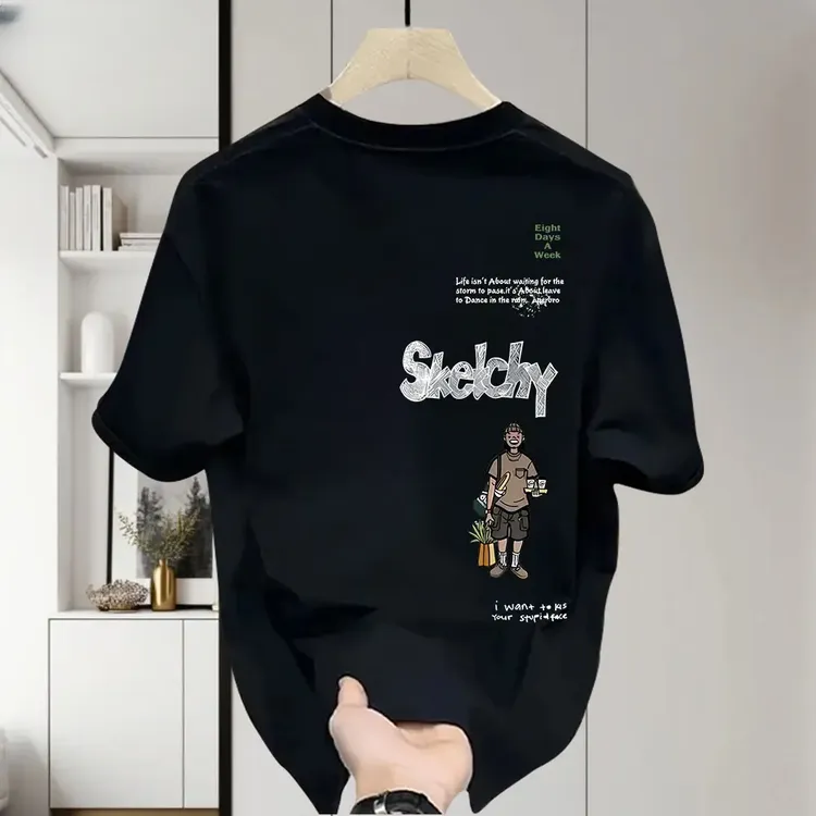 新款复古港风潮牌男女款高级设计感印花纯棉宽松圆领百搭短袖T恤