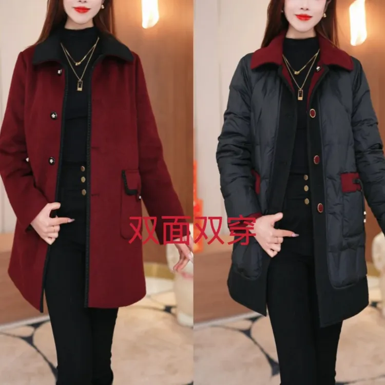 【鑫鑫专享】25年秋冬羽绒服白鸭绒大衣中老年外套女装双面加厚