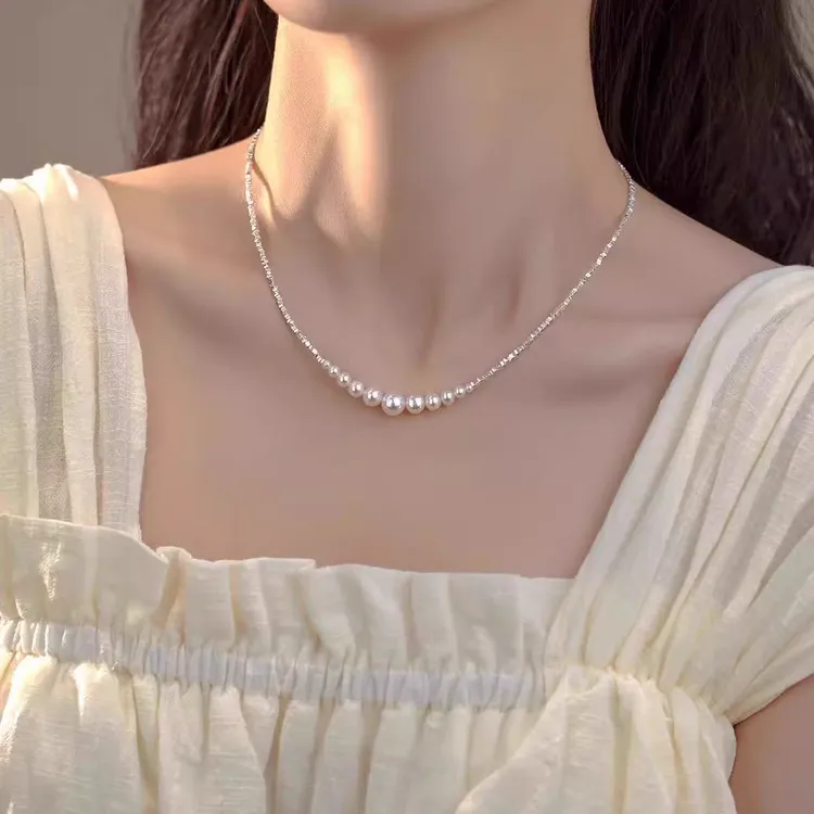 钛钢仿珍珠项链 碎银子项链女新爆款轻奢气质高级感时尚百搭锁骨y