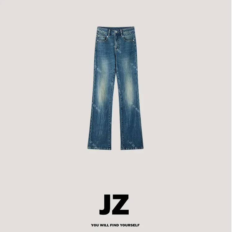 金子/JZ SO MUCH【水线纹2.0】猫须纹中腰时尚复古港风牛仔裤