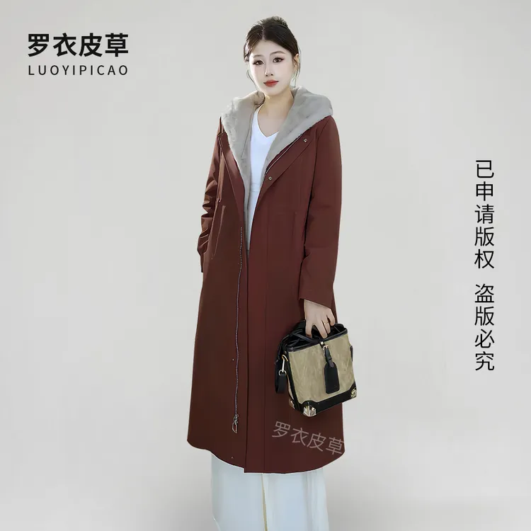 衣长110长款拉链款女士貂绒派克服连帽保暖尼克服外套2326款冬季