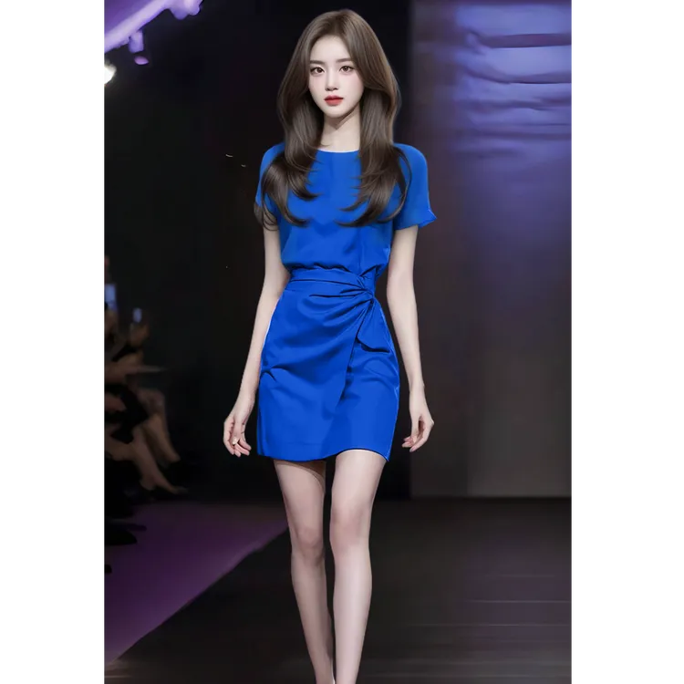 小个子显高连衣裙女夏季短袖收腰显瘦优雅法式御姐风气质甜美短裙