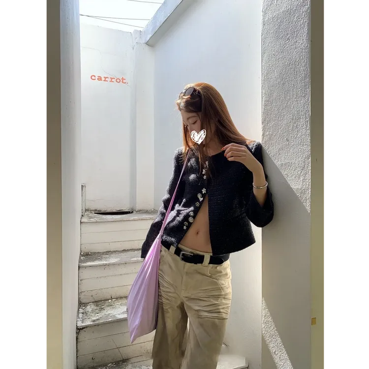 巴黎香香 ran珍藏重工不规则多纽扣门襟装饰经典小香外套