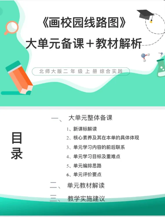 北师大PPT/2上综合实践《画校园线路图》大单元备课教材解析38页