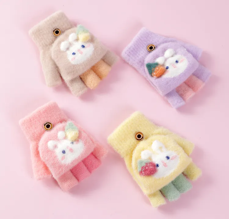 宝宝婴儿手套冬季0-3-6岁保暖加厚加绒半指翻盖幼儿小孩男女儿童1