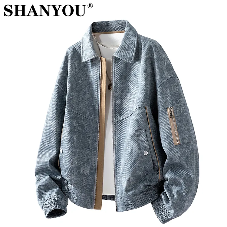 2025美式提花仿牛仔外套秋冬季百搭宽松大码潮流男士加绒翻领夹克