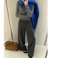 条纹阔腿裤女2025春季宽松慵懒感直筒休闲裤高腰垂感拖地长裤
