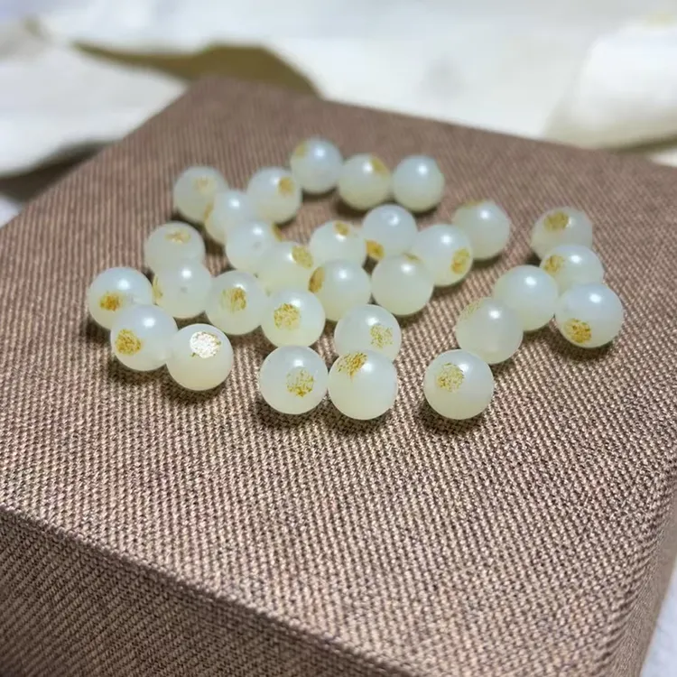 天然和田玉手工散珠新疆白玉8毫米圆珠DIY配珠多样性发货拍一发一