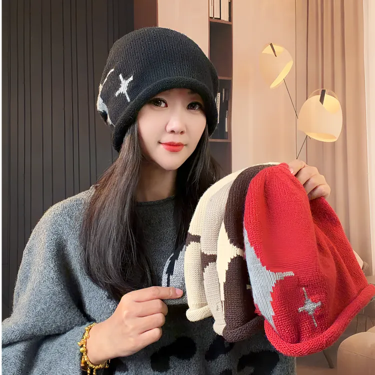 【幸运星】新款堆堆帽显脸小针织秋冬保暖护耳帽包头帽保暖帽