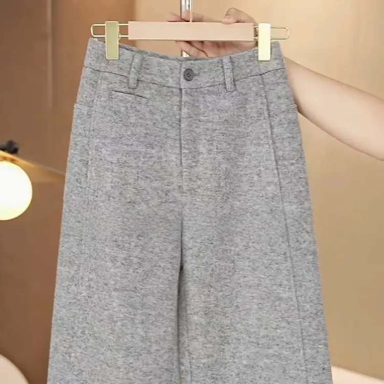 秋冬新款绵羊毛直筒阔腿裤2025裤子时尚显瘦YYSP9810灰色百搭毛呢