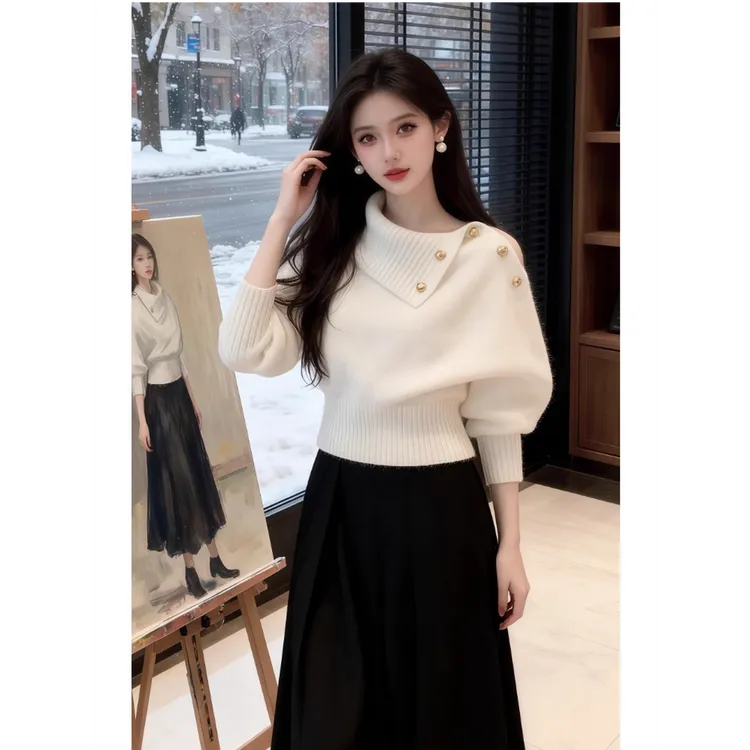 软糯白色毛衣女秋冬轻奢高级感巨好看独特漂亮气质小香风针织上衣