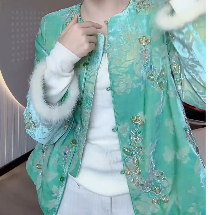 新中式国风2025秋冬季新款外套女高端气质名媛提花上衣加棉服装