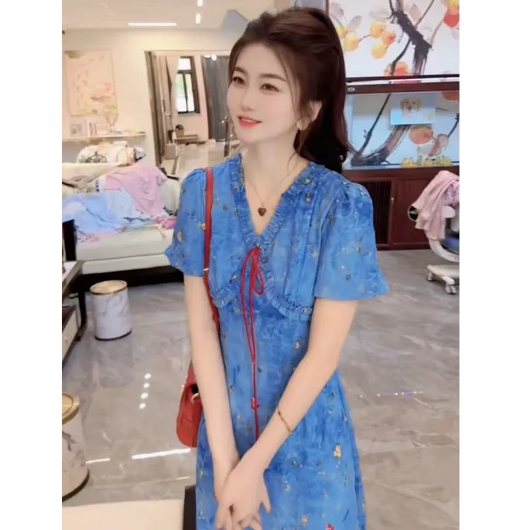 『晕染蓝调M』JJ设计显瘦百搭时尚连衣裙4291